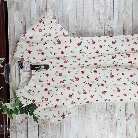 NWT, NADINE WEST, Women's Ivory w/ Red floral dress, round neck, Sz 1XL - Picture 7 of 11